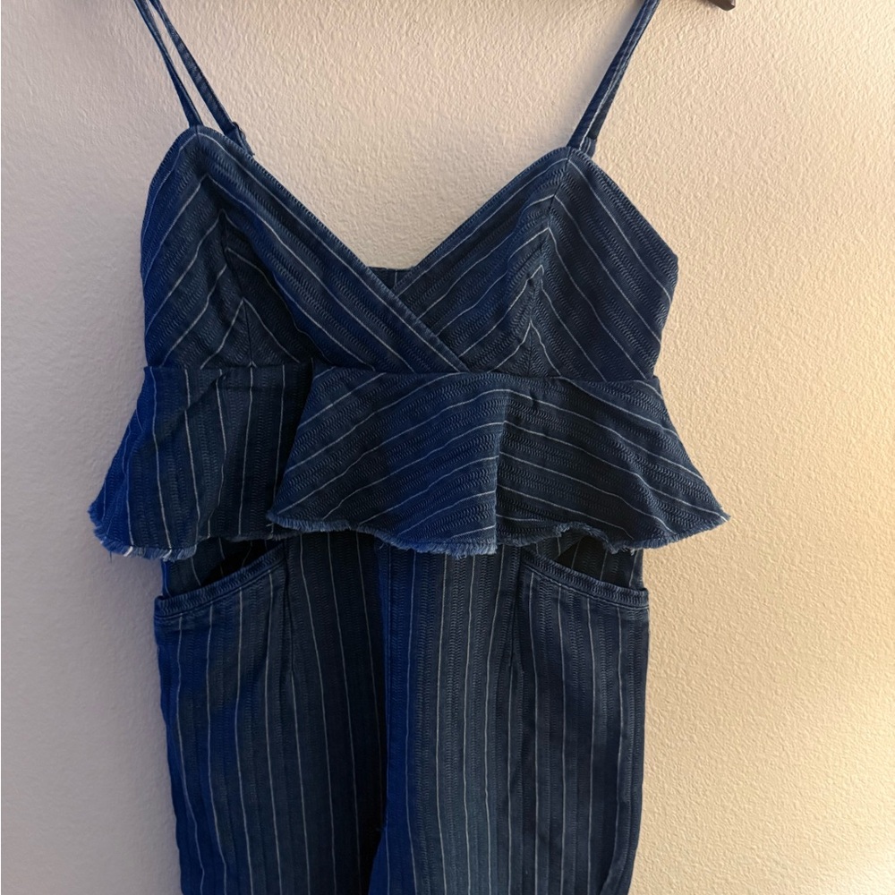 ETT:TWA by Anthropologie Navy Pinstripe Jumpsuit - Size XS - Picture 3 of 13